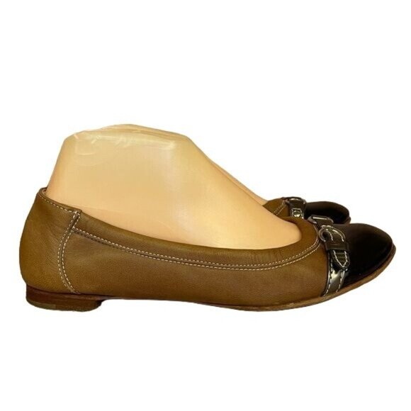 AGL Brown Leather Cap Toe Ballet Flats w Buckle sz 37.5 US 6 - Picture 1 of 8